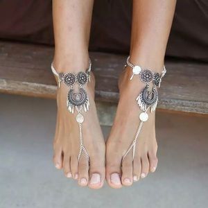 Boho foot chain sandals antique silver finish 1pc